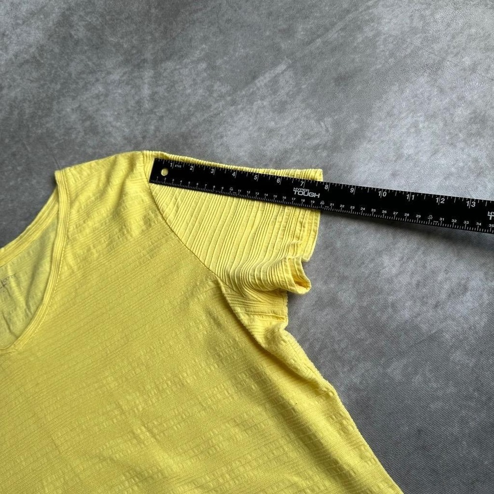 Laura Scott Top Womens Large Yellow Ribbed Knit Short Sleeve V-Neck Tee - Picture 6 of 8